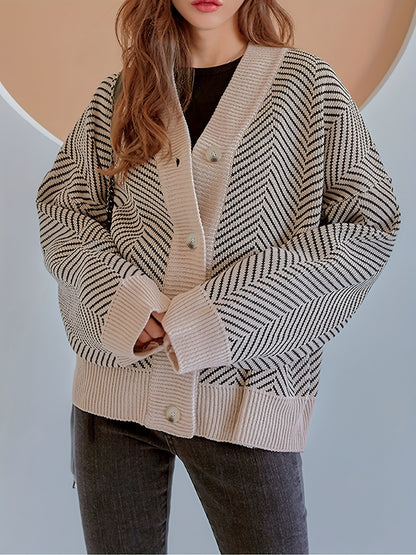Sixsr Long Sleeve V Neck Cardigan, Button Up Casual Sweater For Winter & Fall, Women's Clothing