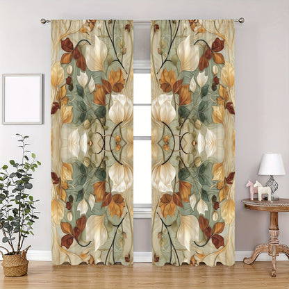 2pcs Floral Pattern Curtains, Decorative Window Drapes, Window Treatments For Bedroom Living Room, Home Decoration, Room Decoration