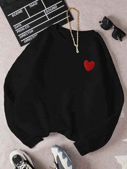 Sixsr Heart Pattern Pullover Sweatshirt, Casual Long Sleeve Crew Neck Sweatshirt For Fall & Winter, Women's Clothing