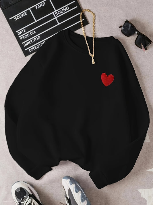 Sixsr Heart Pattern Pullover Sweatshirt, Casual Long Sleeve Crew Neck Sweatshirt For Fall & Winter, Women's Clothing ,Valentine's Day