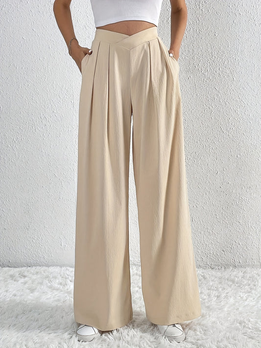 Sixsr Solid High Waist Pants, Casual Wide Leg Pants, Women's Clothing