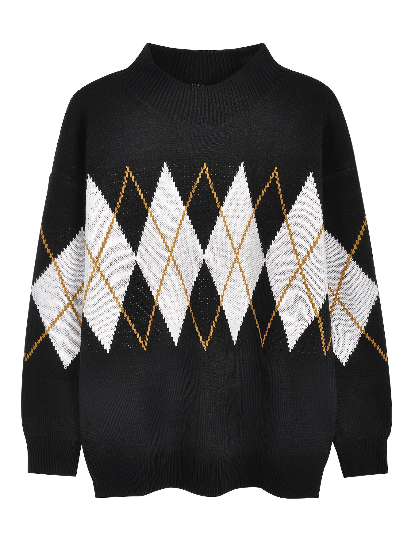 Sixsr Argyle Pattern Knit Sweater, Casual Long Sleeve Pullover Sweater, Women's Clothing