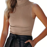 Sixsr Women's Sweater Casual Solid Turtleneck Knit Sweater Vest