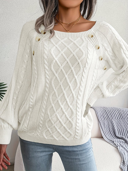 Solid Crew Neck Knitted Top, Casual Loose Long Sleeve Pullover Sweater For Spring & Fall, Women's Clothing