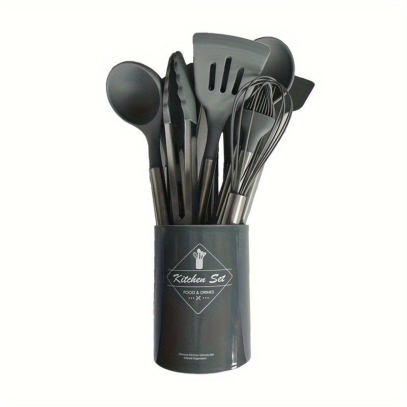 12pcs Silicone Kitchen Cooking Utensils Set With Stainless Steel Handle, Spatula Set Utensil Set, Cooking Utensil Set, Kitchen Tools Gadgets For Nonstick Cookware For Restaurant Eid Al-Adha Mubarak