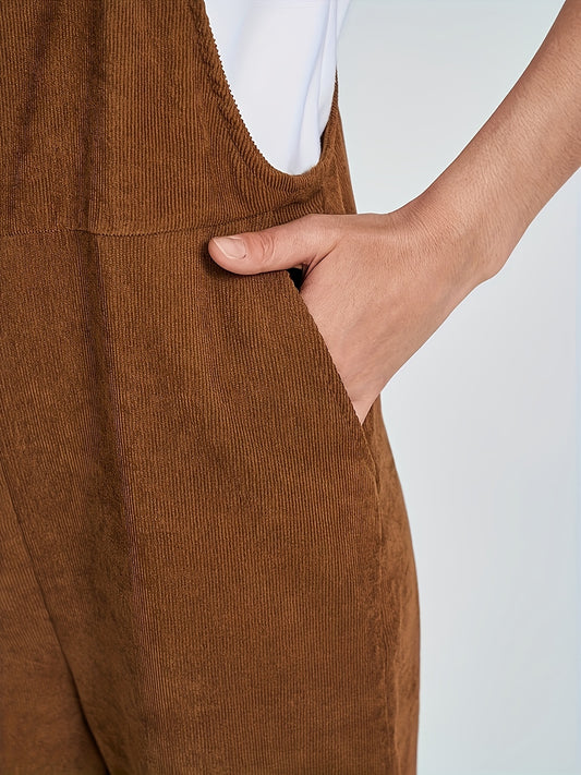 Sixsr Solid Color Overall Jumpsuit, Casual Dual Pockets Button Overall Jumpsuit For Spring & Fall, Women's Clothing