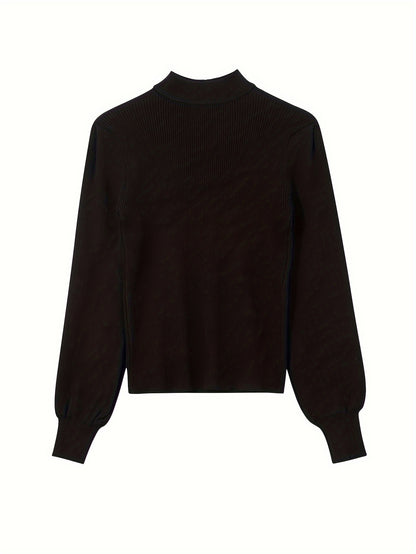 Sixsr  Solid Lace Up Mock Neck Knit Sweater, Elegant Cut Out Long Sleeve Stylish Sweater, Women's Clothing