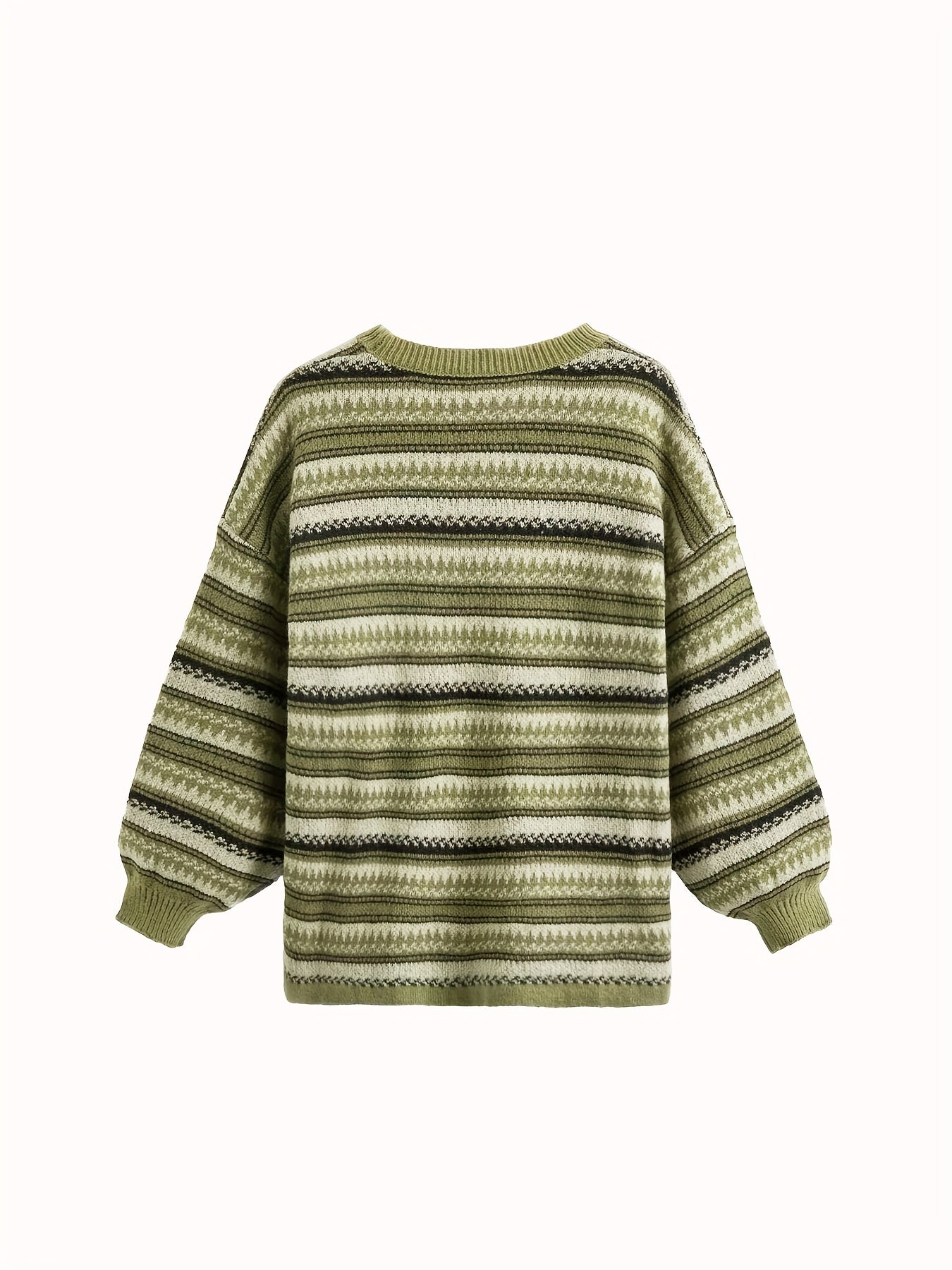 Sixsr Striped Print Knit Sweater, Vintage Crew Neck Long Sleeve Sweater, Women's Clothing