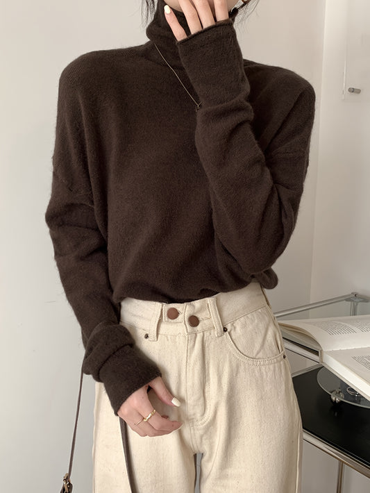 Sixsr Solid Turtle Neck Pullover Sweater, Casual Long Sleeve Versatile Inner Wear Sweater, Women's Clothing