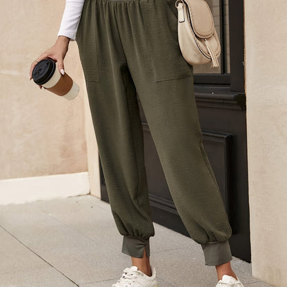 Sixsr Solid Loose Jogger Pants, Casual Elastic Waist Pants With Pocket, Women's Clothing