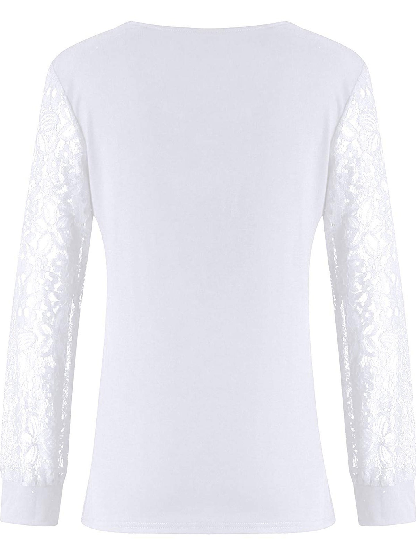 Solid V-neck Contrast Lace T-shirt, Elegant Long Sleeve T-shirt, Women's Clothing