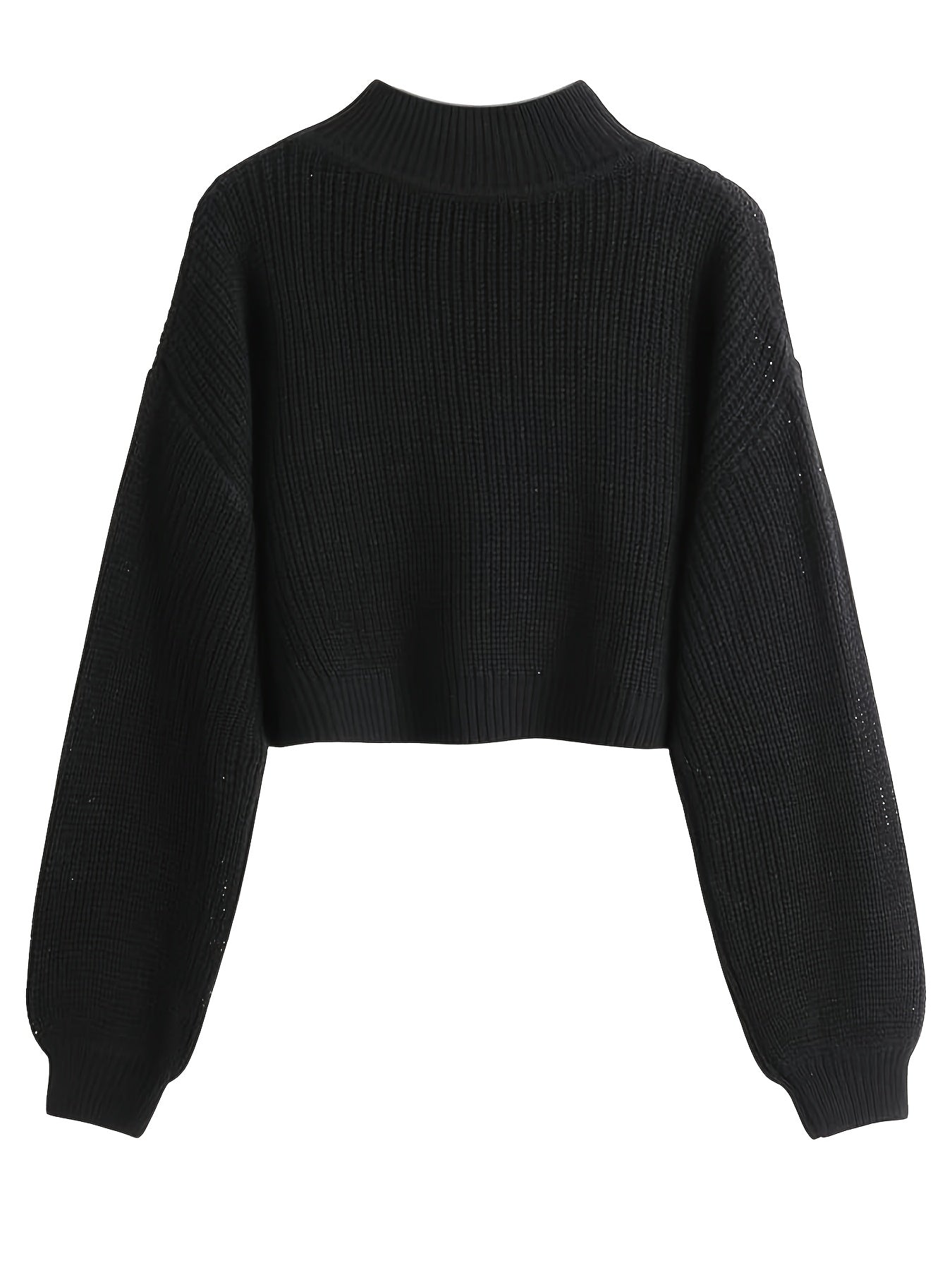 Sixsr Solid Crew Neck Pullover Sweater, Casual Long Sleeve Drop Shoulder Crop Sweater, Women's Clothing