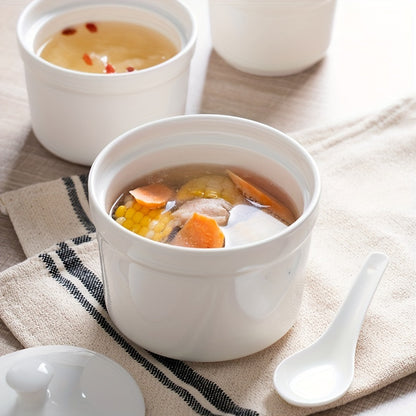 Cute Ceramic Steamed Egg Bowl with Lid - Perfect for Soups, Desserts & Healthy Cooking - Food-Safe Kitchen & Restaurant Essential