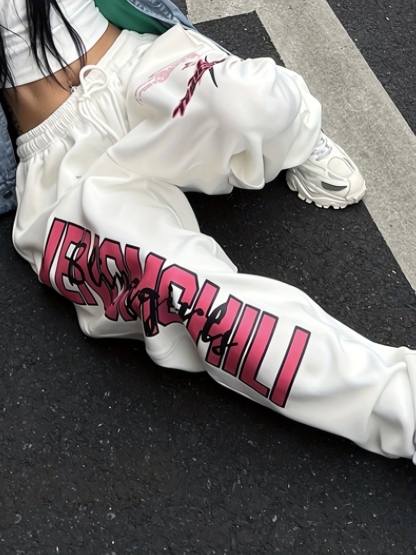 Sixsr Letter Print Drawstring Waist Loose Pants, Casual Hip-hop Streetwear Pants, Women's Clothing