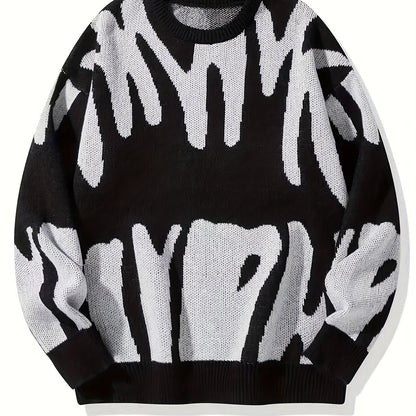 Sixsr Y2K Graphic Pattern Pullover Sweater, Crew Neck Long Sleeve Sweater, Women's Clothing