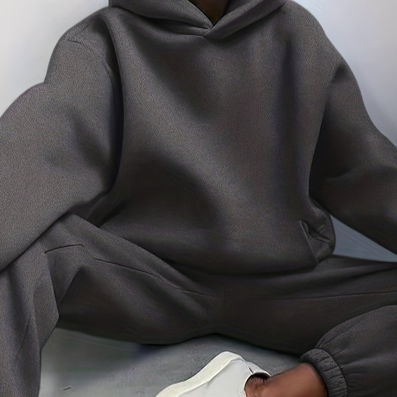 Sixsr Casual Solid Two-piece Set, Drop Shoulder Long Sleeve Hoodies & Elastic Waist Jogger Pants Outfits, Women's Clothing