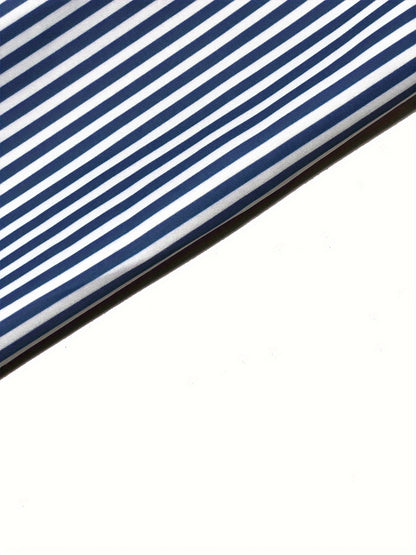 Sixsr Plus Size elegant Blouse, Women's Plus Stripe Print Button Up Long Sleeve Stand Collar Blouse