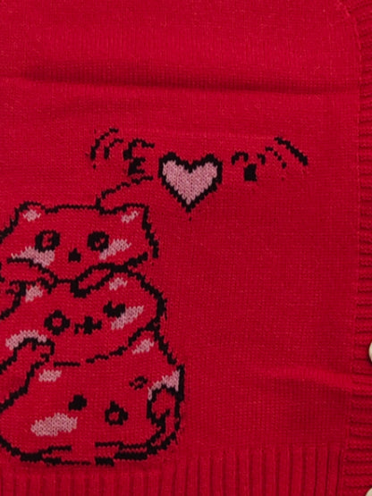 Sixsr Cartoon Pattern Button Front Sweater Veat, Elegant Sleeveless Vest, Women's Clothing