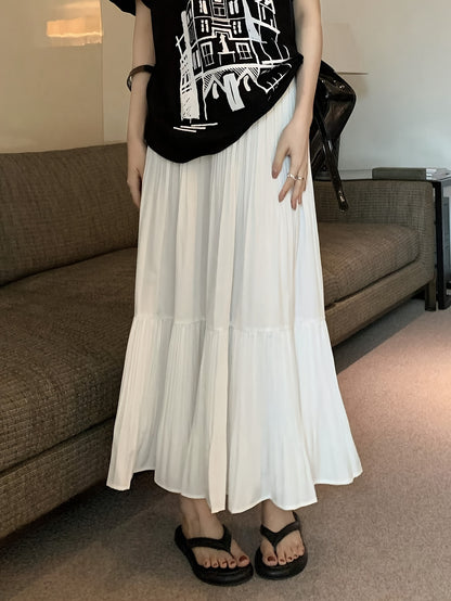 Sixsr Solid Ruffle Hem Swing Skirt, Elegant Skirt For Spring & Fall, Women's Clothing