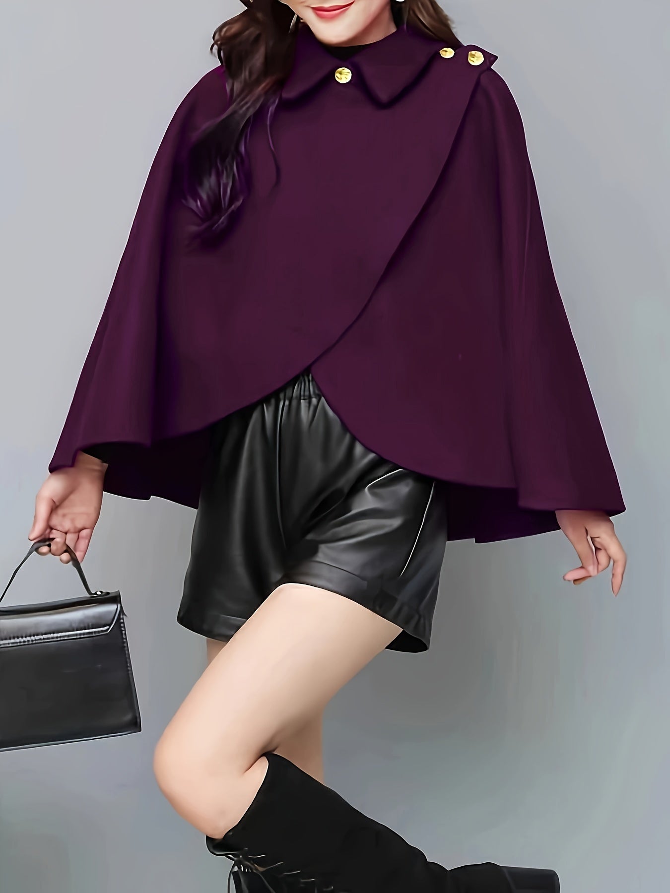 Sixsr Solid Collared Cape Tops, Casual Asymmetrical Outerwear, Women's Clothing
