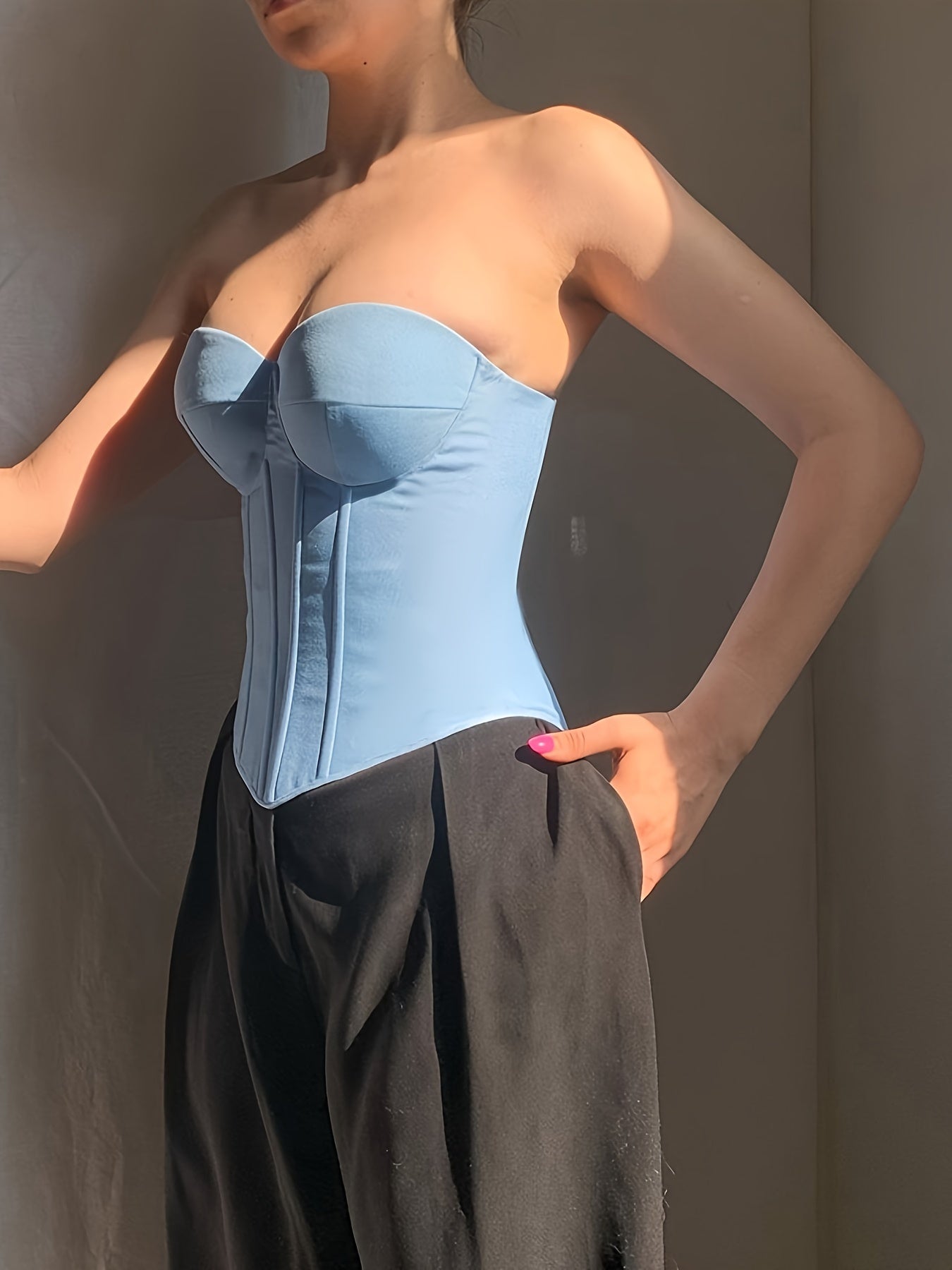 Sixsr  Sweetheart Neck Corset Top, Stylish Solid Color Strapless Top, Women's Clothing