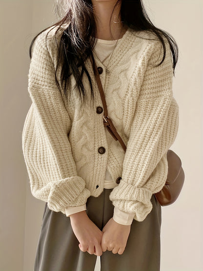 Sixsr Valentine's Day Button Front Cardigan, Vintage Long Sleeve Chunky Knit Cardigan For Fall & Winter, Women's Clothing
