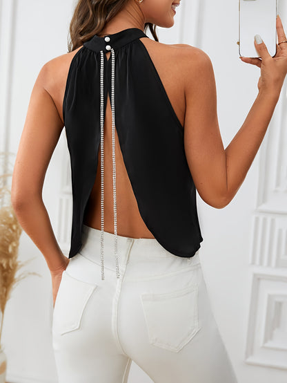 Sixsr  Solid Halter Tank Top, Casual Backless Vest For Summer, Women's Clothing