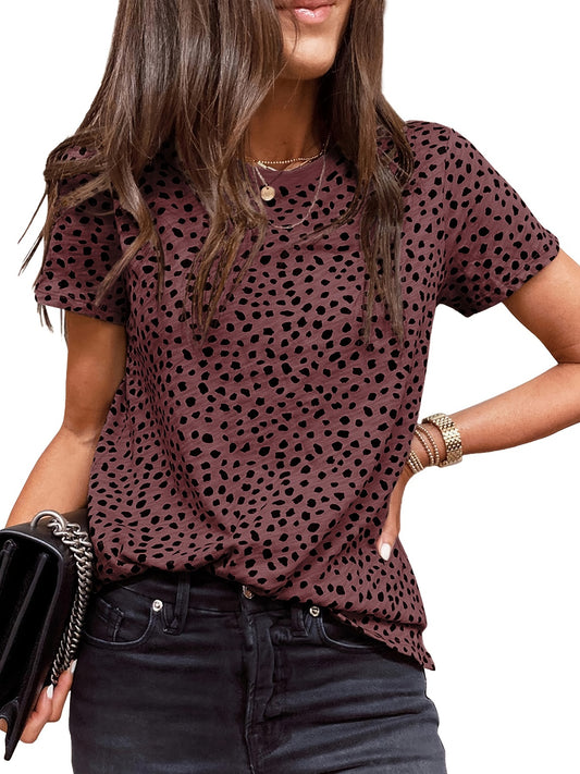 Sixsr Dalmatian Print Crew Neck T-Shirt, Casual Short Sleeve T-Shirt For Spring & Summer, Women's Clothing