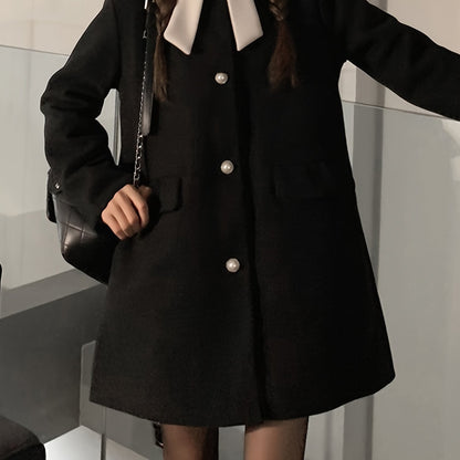 Sixsr Button Front Color Block Coat, Casual Long Sleeve Fall & Winter Outerwear, Women's Clothing