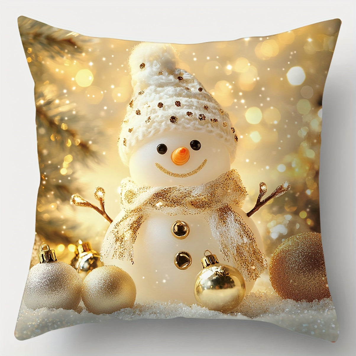 Set of 4 Christmas Throw Pillow Covers, Contemporary Style Hand Wash Zippered Polyester Cushion Cases, 17.72 Inch Square Decorative Pillowcases with Snowman, Reindeer, Christmas Tree, and Truck Designs for Living Room Sofa Decor