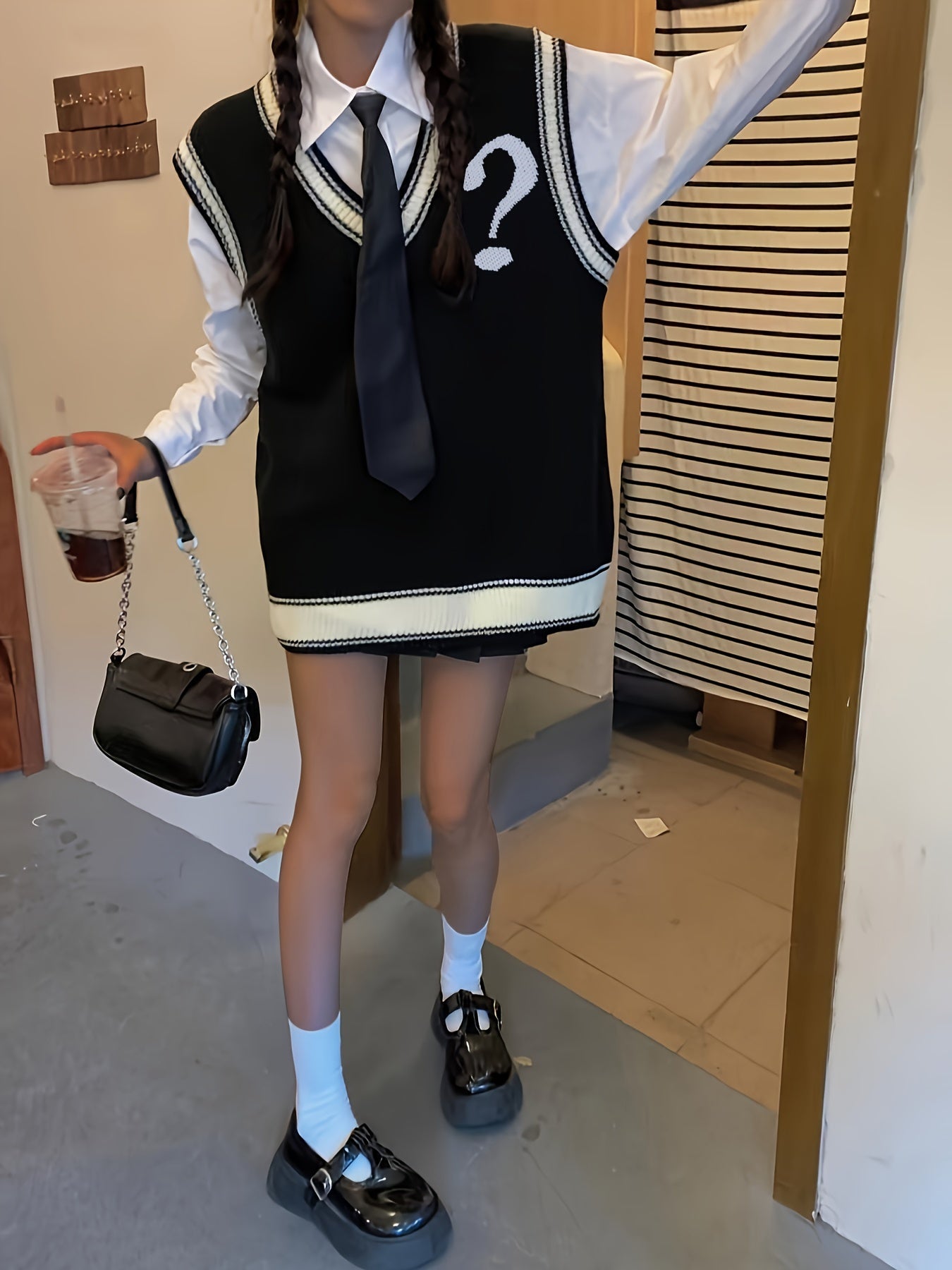 Sixsr Letter Print V Neck Sweater Vest, Preppy Sleeveless Vest For Fall & Winter, Women's Clothing