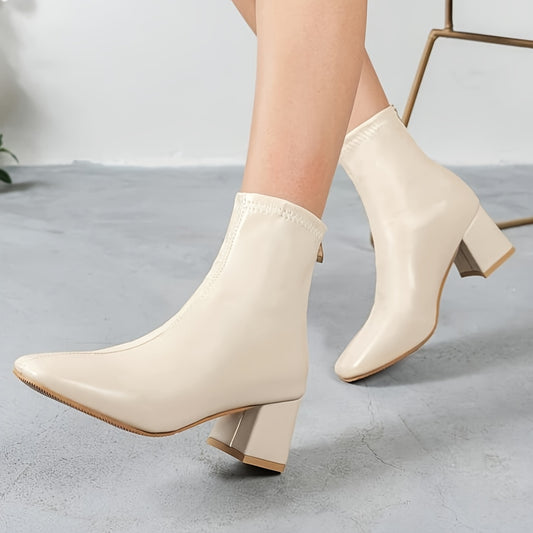 Sixsr Women's Solid Color Chunky Heel Boots, Elegant Square Toe Short Boost, Comfortable Back Zipper Ankle Boots