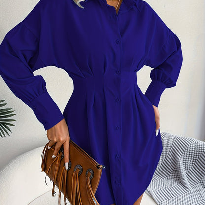 Sixsr Long Sleeve Mini Shirt Dress, Button Up Casual Dress For Fall & Spring, Women's Clothing