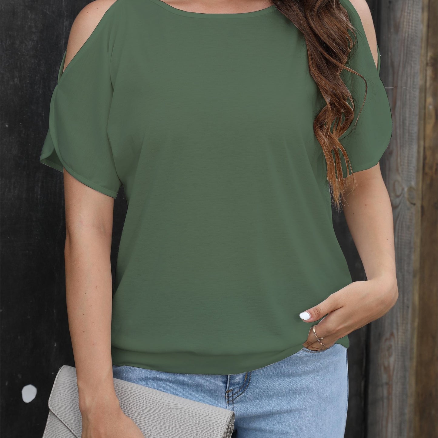 Cold Shoulder Crew Neck T-Shirt, Casual Short Sleeve T-Shirt For Spring & Summer, Women's Clothing