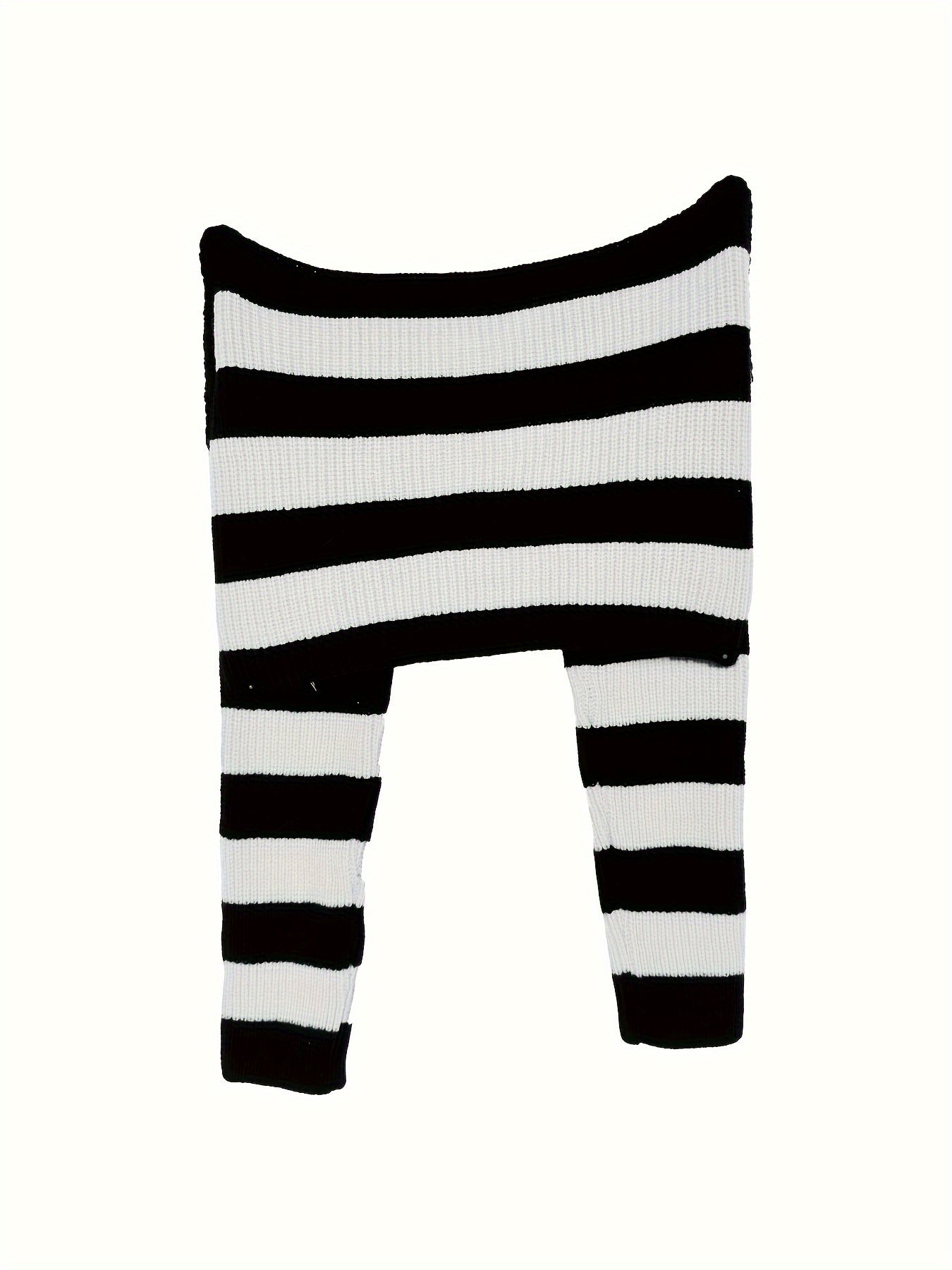 Sixsr Striped Off Shoulder Knitted Top, Casual Long Sleeve Crop Sweater For Spring & Fall, Women's Clothing