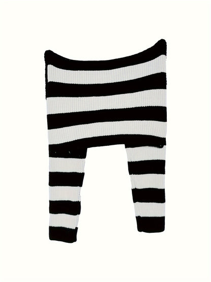Sixsr Striped Off Shoulder Knitted Top, Casual Long Sleeve Crop Sweater For Spring & Fall, Women's Clothing