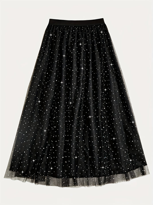 Sixsr  Plus Size Mesh Stitching Skirt, Elegant Skirt For Spring & Summer, Women's Plus Size Clothing