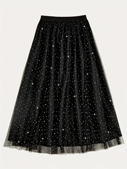 Sixsr  Plus Size Mesh Stitching Skirt, Elegant Skirt For Spring & Summer, Women's Plus Size Clothing