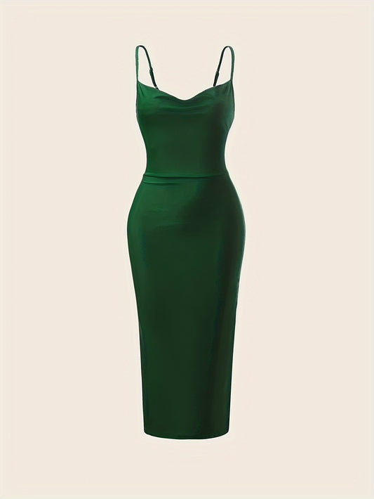 Solid Spaghetti Strap Dress, Elegant Sleeveless Cami Dress For Spring & Summer, Women's Clothing