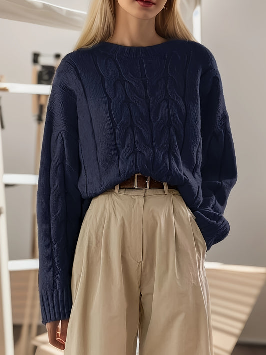 Sixsr Textured Crew Neck Sweater, Versatile Long Sleeve Sweater For Fall & Winter, Women's Clothing