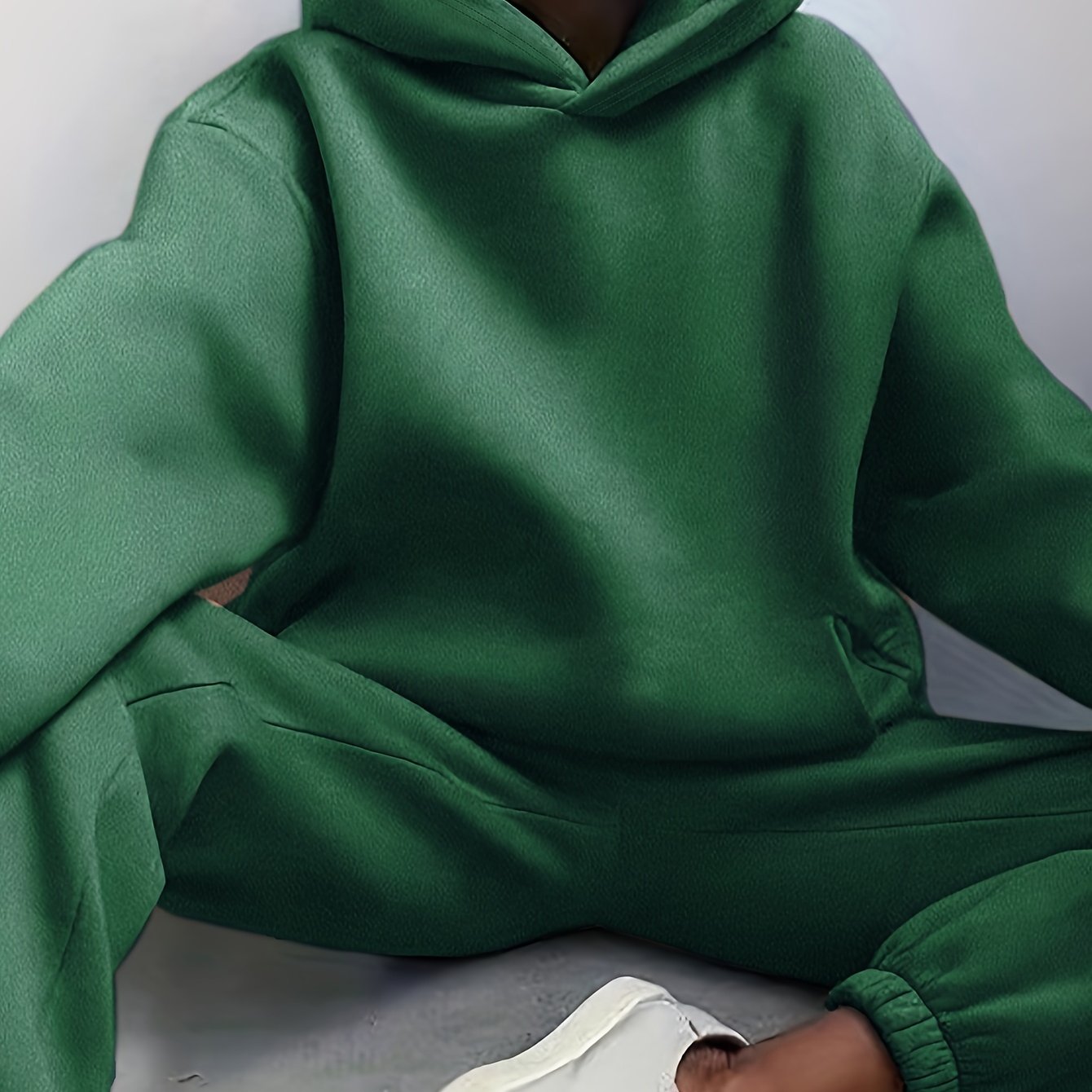 Sixsr Casual Solid Two-piece Set, Drop Shoulder Long Sleeve Hoodies & Elastic Waist Jogger Pants Outfits, Women's Clothing