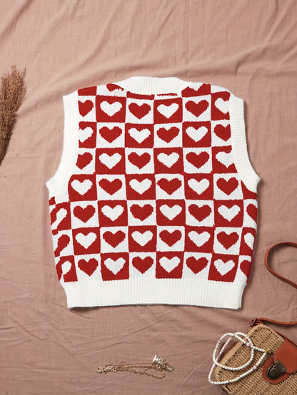 Sixsr Heart Pattern V Neck Knitted Vest, Y2K Sleeveless Vest For Spring & Fall, Women's Clothing