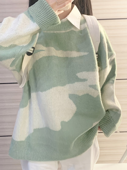 Sixsr Color Block Knitted Pullover Sweater, Casual Long Sleeve Sweater For Fall & Winter, Women's Clothing