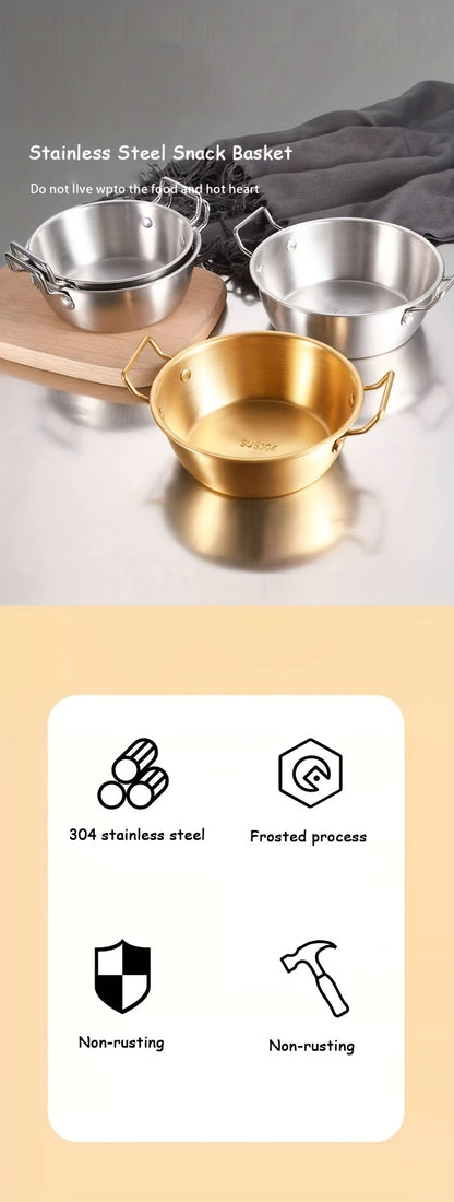 Stainless Steel Snack Bowl Set of 1, Ramen Bowl, Luxurious Tableware Serving Bowl, Soup Bowl, Condiment Dish, Double Handle Sake Bowl, Dishwasher Safe, Use without Power