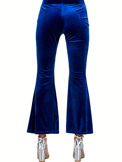 Sixsr Solid Velvet Flare Leg Pants, Casual Elastic Slim Pants For Spring & Fall, Women's Clothing