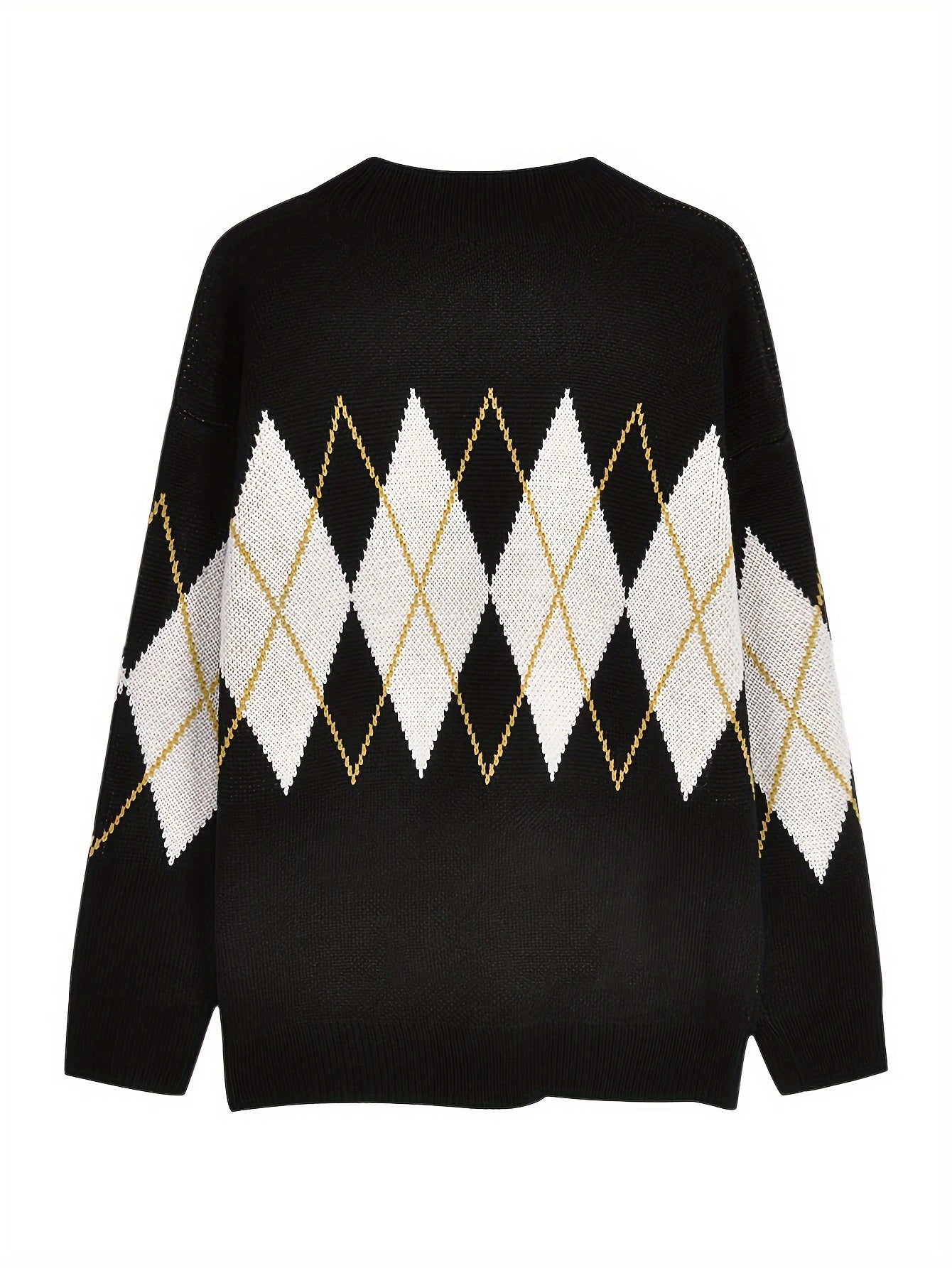 Sixsr Argyle Pattern Knit Sweater, Casual Long Sleeve Pullover Sweater, Women's Clothing