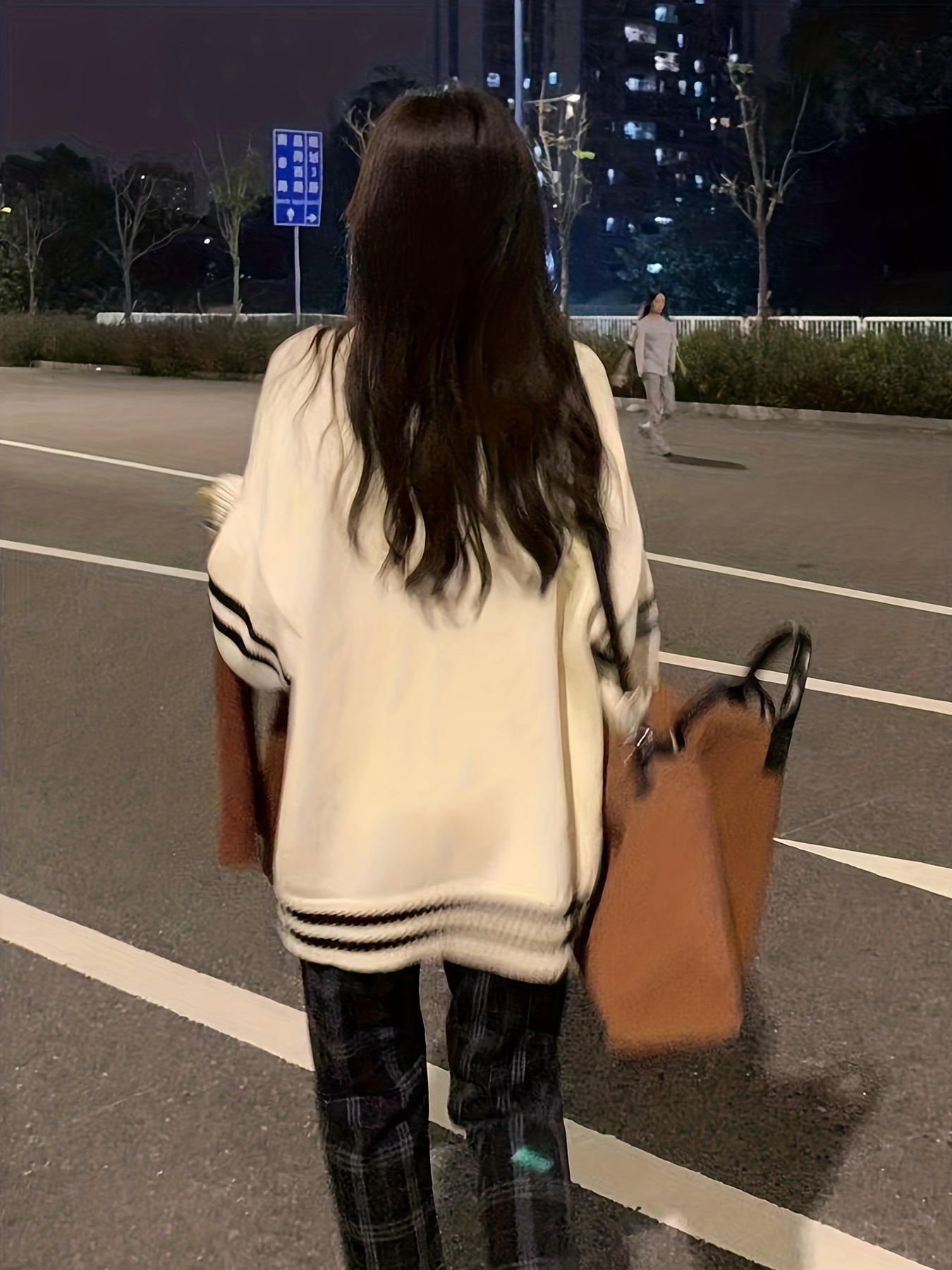 Sixsr Striped Button Down Knit Cardigan, Preppy Long Sleeve Loose Sweater, Women's Clothing