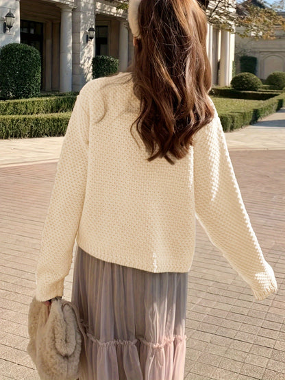 Sixsr Solid Button Front Cardigan, Elegant Long Sleeve Outwear For Spring & Fall, Women's Clothing