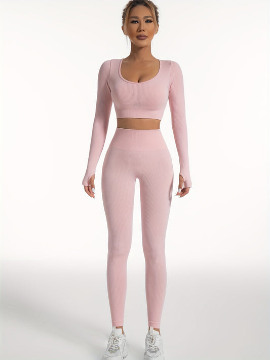 Sixsr Look & Feel Your Best with These 2pcs Ribbed Yoga Workout Suits!