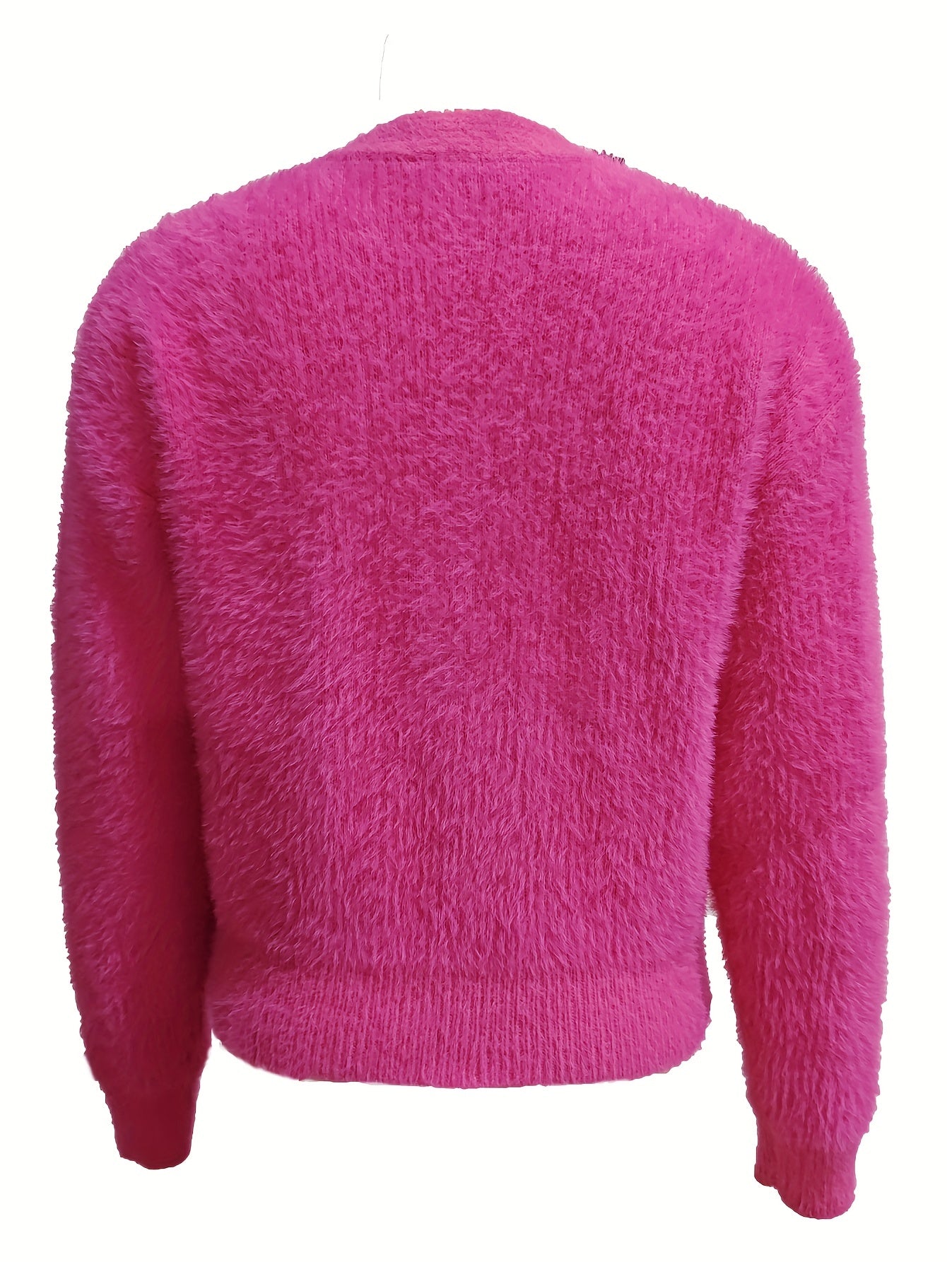 Sixsr Solid Button Down Fleece Knit Cardigan, Casual Long Sleeve Cozy Sweater, Women's Clothing